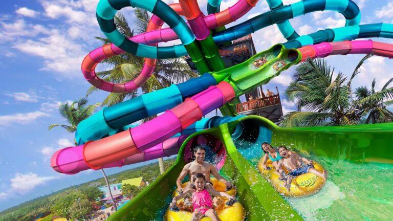 Family on water slide at Aquatica Water Park