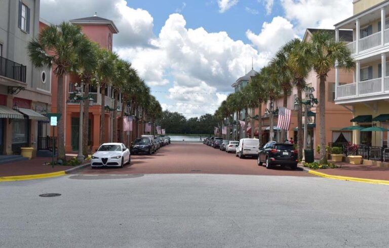 Quaint city street of downtown Celebration, Florida