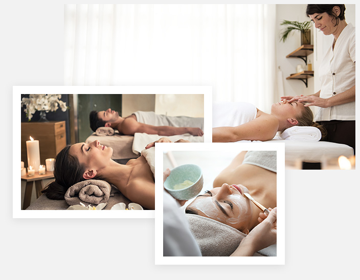 Spa 2 Split image: Couple receiving an in-home spa treatment.