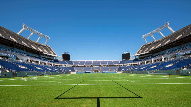 Football field inside Camping World Stadium in Orlando, Florida