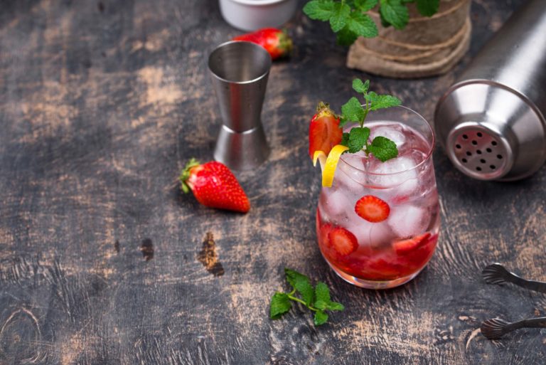 Refreshing cold summer strawberry cocktail.
