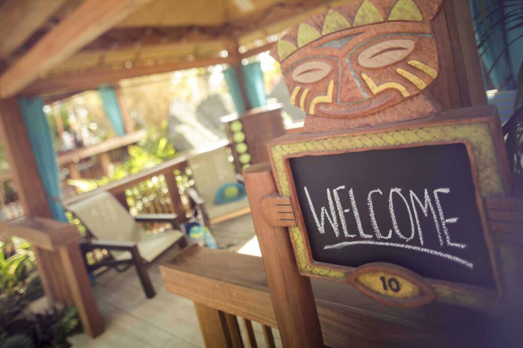 Cabana welcome sign at Universal's Volcano Bay